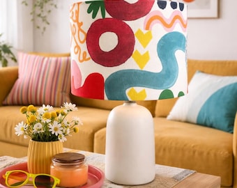 Pantalla de lámpara gráfica colorida | Pantalla de lámpara moderna hecha a mano | Lámpara de diseño de tela multicolor | Decoración original para el hogar