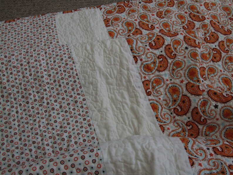 Twin size blue/orange quilt Etsy