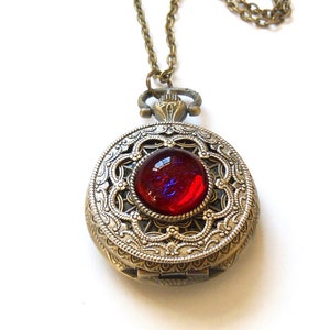 Pocket watch Necklace Dragon Breath Fire Opal Pocket watch Locket style necklace-Christmas gifts for her-watch necklace Pill Box Container