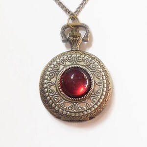 Pocket watch Necklace Dragon Breath Fire Opal Pocket watch Locket style necklace Valentine's gift for her-watch necklace image 4