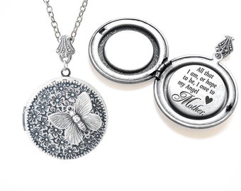 Butterfly Locket Silver Locket Message Locket Unique Mom Gift. Gifts for Grandma. Mother's Day Gift. Engraved ,Mothers Day Gift for Grandma