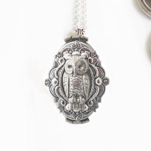 Four Photo Locket, Owl locket.4 photo locket necklace. Silver locket necklace gift for her Family tree Locket ,Christmas Gift