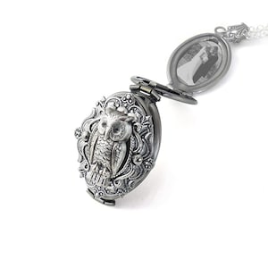 Four Photo Locket, Owl locket.4 photo locket necklace. Silver locket necklace gift for her Family tree Locket  Valentine&#39;s Day Gift