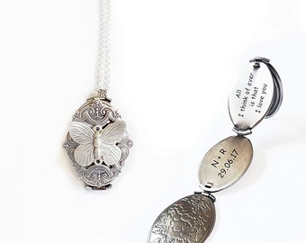 Four Photo Locket, Butterfly locket.4 Photo Locket Necklace. Silver Locket Necklace, Gift For Her, Engraved Locket ,Mothers Day Gift