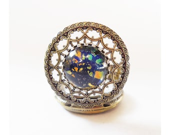 Pocket watch Necklace Dark Blue Glass Opal  Pocket watch Locket style necklace-- Christmas gift for her-watch  necklace