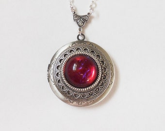 Dragon Breath Fire Opal Silver locket--photo locket --gift for her-opal locket necklace.silver locket.Christmas gift