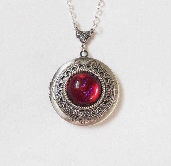 Dragon Breath Fire Opal Silver locket--photo locket --gift for her-opal locket necklace.silver locket.Christmas gift