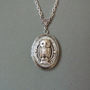 Owl Locket Graduation Gift.Guardian,Elegant Gothic Oval Locket Silver Owl Locket Silver locket gift for her.Owl necklace Christmas Gift