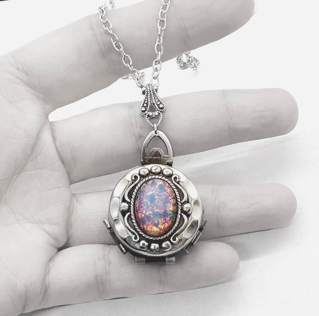 Four Photo Locket. Pink Fire Opal locket. 4 Photo Locket. Silver Locket Necklace, Gift For Her, Engraved Locket, Valentine's Day Gift