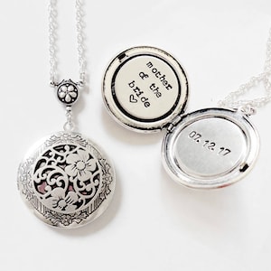 Mother of the Bride gift, Silver Locket, Custom message locket  Initial/Date Personalized locket initial necklace Anniversary Date Locket