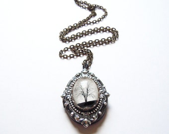 Tree locket,white,Art locket,Serenity Locket--- Mother's Day Gift.Christmas gift.silver locket.tree necklace
