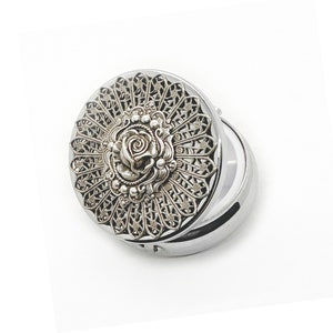 Antique-Style Silver Rose Pill Box, Elegant Victorian-Style Medication Organizer, Pill Case, Birthday Gift, Valentine's Day Gift