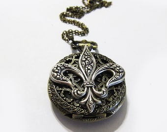 Fleur De Lis Pocket watch necklace Graduation Gift