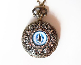Frozen Dragon's Eyeball  : Pocket watch necklace.Father's Day gift