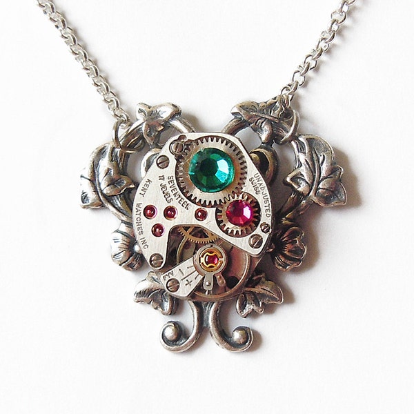 Regalo per la festa della mamma. EVANGELION: collana steampunk/gioiello con movimento di orologio vintage-regalo di San Valentino-regalo per lei-collana con orologio