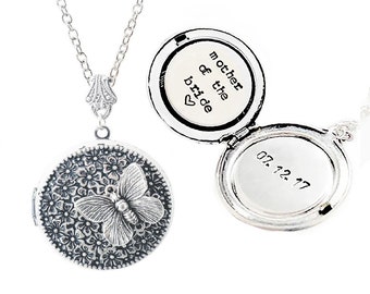 Mother of the Bride gift, Custom message locket necklace jewelry Initial/Date Personalized locket Anniversary Date Christmas gifts