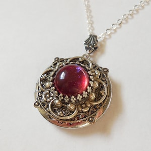 Dragon Breath Fire Opal Silver locket necklace. Photo Locket Gift For Her. Opal Necklace. Silver Locket. Birthday Gift