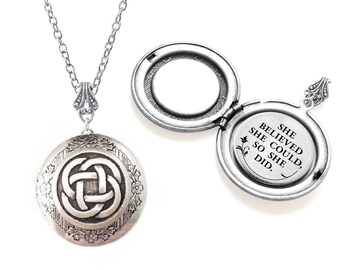 Graduation Gift. Message Locket, she believed she could so she did, Silver Locket--photo locket. Antique style Locket.