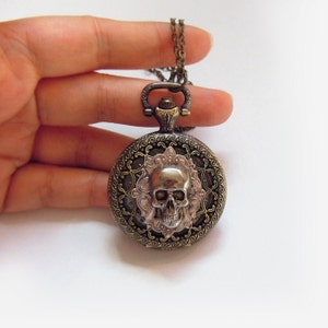 Skull  Pocket Watch Necklace. Father&#39;s Day Gift, Groomsman Gift Birthday Gift