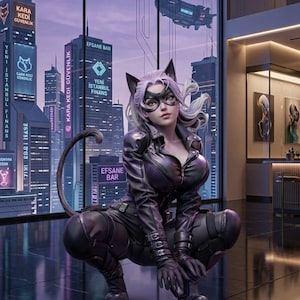 Cyberpunk Catwoman STL | Futuristic Female Figure | 3D Print Model | Sci-Fi Girl Statue | High Detail STL File