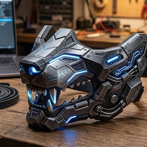 Cyber Wolf Mask STL for 3D Printing, Cyberpunk Wolf Half Mask 3D Model, Sci-Fi Lower Face Mask Cosplay STL, Wearable Mecha Wolf STL File