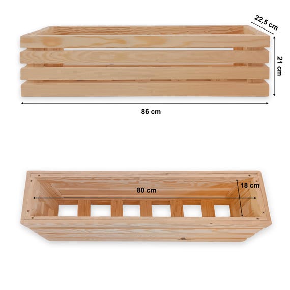 Holzblumentopf – länglicher Blumenkasten, Balkon- und Gartenpflanzgefäß, Pflanzenabdeckung