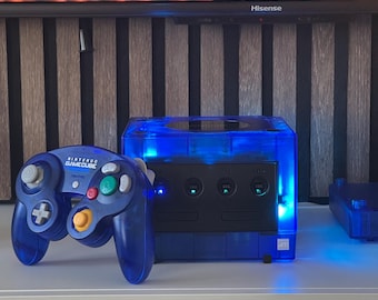 Custom Sapphire GameCube Console – HDMI (GCVideo), USB-C, Region Free, 256GB, Modded Nintendo GameCube | Signature Series