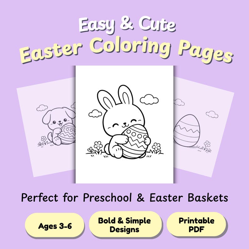 Easter Coloring Pages for Kids Ages 3-6 | Cute Easy Bunny & Egg ...