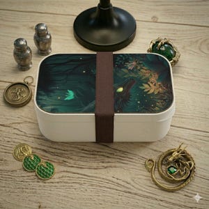 Fiambrera Bento Dragon Fantasy con tapa de madera y bandeja de silicona sin BPA.