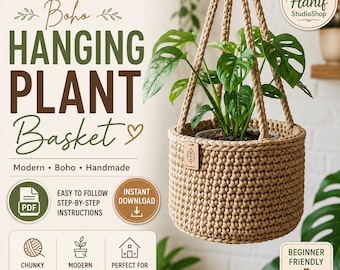 Crochet Hanging Planter Pattern, Boho Cotton Cord Home Decor Tutorial (PDF)