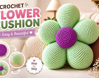 Häkelanleitung für ein Blumenkissen, Amigurumi-Kissen, Anfänger-Tutorial (PDF-Download)