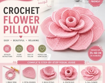 Crochet Flower Pillow Pattern, Layered 3D Floral Cushion Tutorial (PDF Download)