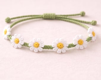 Crochet Daisy Bracelet Pattern, Adjustable Floral Jewelry Tutorial (PDF Pattern)