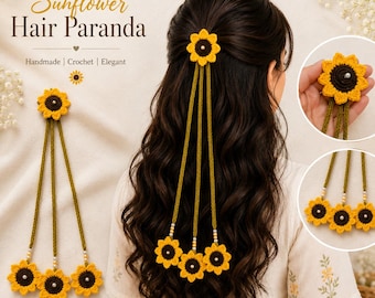 Häkelanleitung für einen Sonnenblumen-Haar-Paranda, Blumenzopf-Tutorial (PDF-Download)