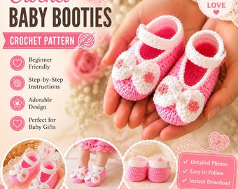 Häkelanleitung für rosa Prinzessinnen-Babyschuhe, Anfänger-Schuh-Tutorial (Digitaler Download)