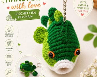 Handmade Bass Fish Crochet Keychain, Amigurumi Fishing Pattern, Beginner Tutorial (PDF Download)