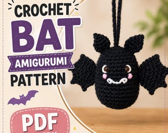 Häkelanleitung für eine Fledermaus (Amigurumi), Halloween-Schlüsselanhänger (PDF)