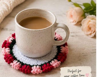 Häkelanleitung für Untersetzer mit Rosenblüten, Tutorial für mehrlagige florale Tassendekoration (PDF-Download)