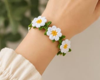 Häkelanleitung für ein Gänseblümchen-Armband (PDF), Schmuck-Tutorial für Anfänger (Sofort-Download)
