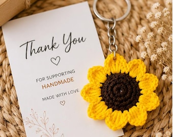 Häkelanleitung für einen Sonnenblumen-Schlüsselanhänger, floralen Taschenanhänger, Amigurumi-Tutorial (PDF-Download)