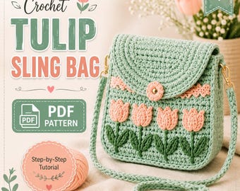 Häkelanleitung für eine Tulpen-Umhängetasche, florales Crossbody-Tutorial (PDF-Download)