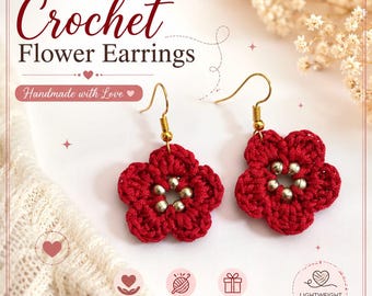 Häkelanleitung für Rosenohrringe (PDF), Schmucktutorial mit Blumenmuster (Digitaler Download)