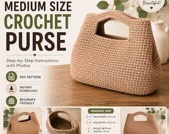 Crochet Purse Pattern PDF, Beginner Tote Bag Tutorial, Pebble Stitch Shoulder Bag (Digital Download)