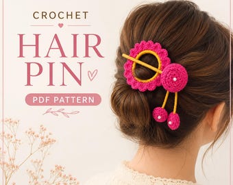 Häkelanleitung für Haarnadeln, Tutorial für florale Haarstäbe, Dekoratives Accessoire (PDF-Download)