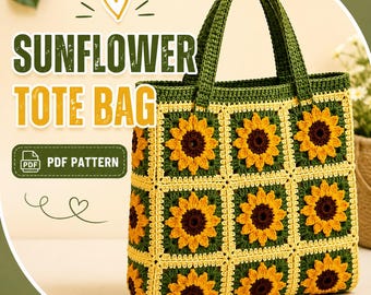 Häkelanleitung für eine quadratische Tragetasche mit Sonnenblumenmuster (PDF)