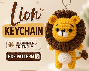 Häkelanleitung für einen Löwen-Schlüsselanhänger, Amigurumi-Tier-Plüschtier-Tutorial (PDF-Download)