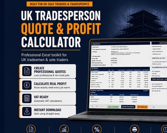 UK Tradesman Quote & Profit Calculator Excel Template | Builder Estimator Spreadsheet | Contractor Job Costing Tool