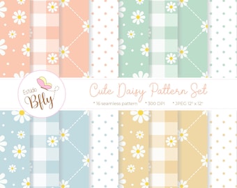 Papel digital de margaritas, paquete de fondos de margaritas, flor de primavera, papel para álbumes de recortes, conjunto de patrones de margaritas, papeles digitales sin costuras de flores de margaritas - 8