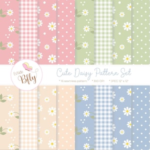 Daisy Digital Paper, Daisy Background Bundle, Spring Flower, Scrapbook Paper, Daisy Pattern Set, Daisy Flower Seamless Digital Papers - 3