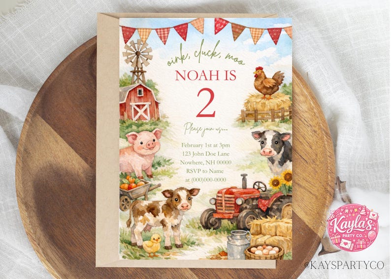 Editable Farm Animals Birthday Invitation, Oink Cluck Moo Barnyard 2nd ...